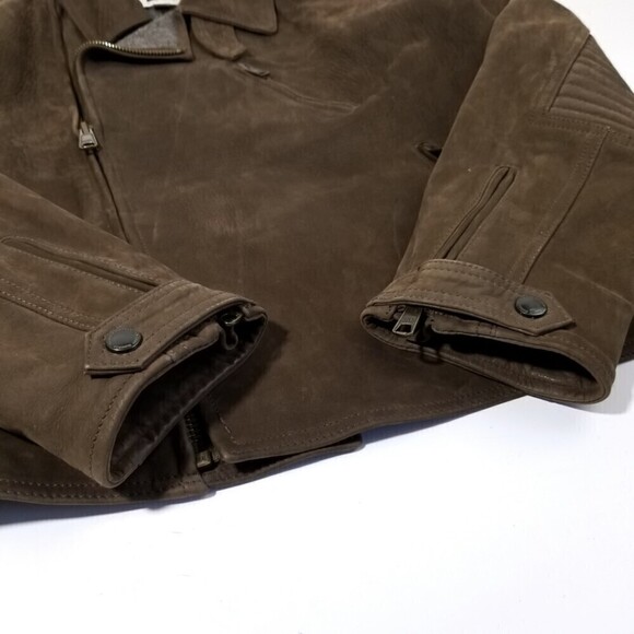 Joseph Abboud Nubuck Leather Ribbed Moto Biker Jacket Dark Brown Minimal Large - Picture 6 of 8